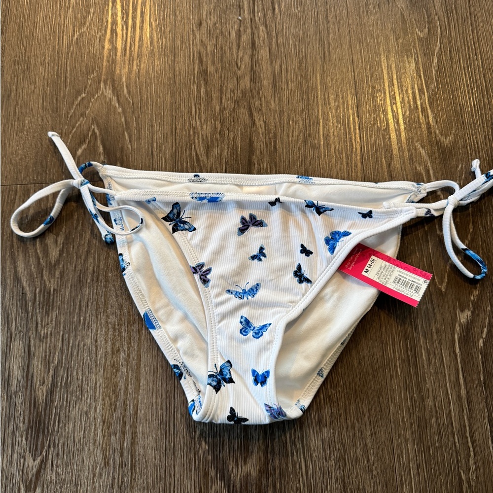 Xhilaration White Bikini Bottom with Blue Butterfly Print